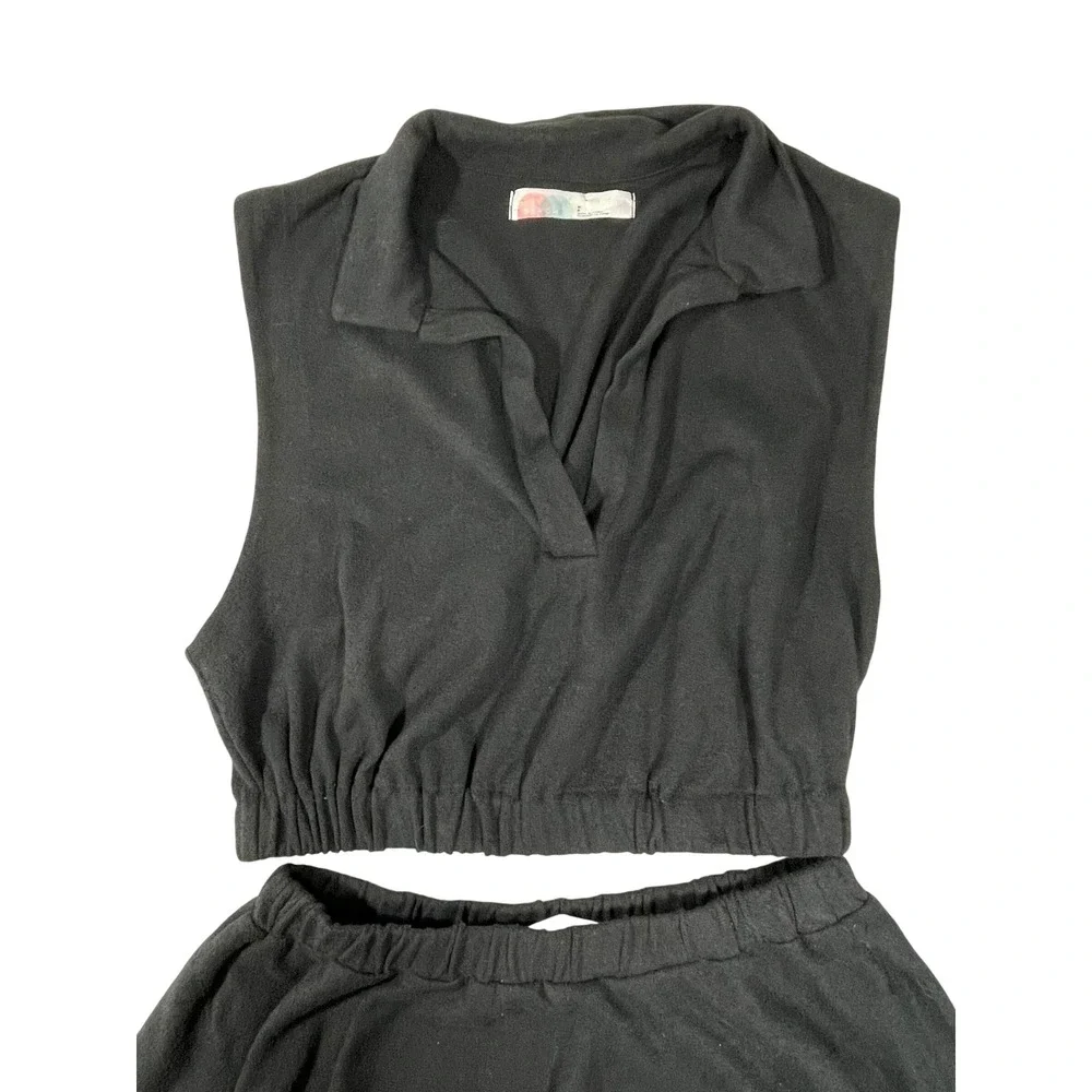 Free‎ People FP Beach Black Ace Terry Crop Top & Skort/Miniskirt Set Size Small